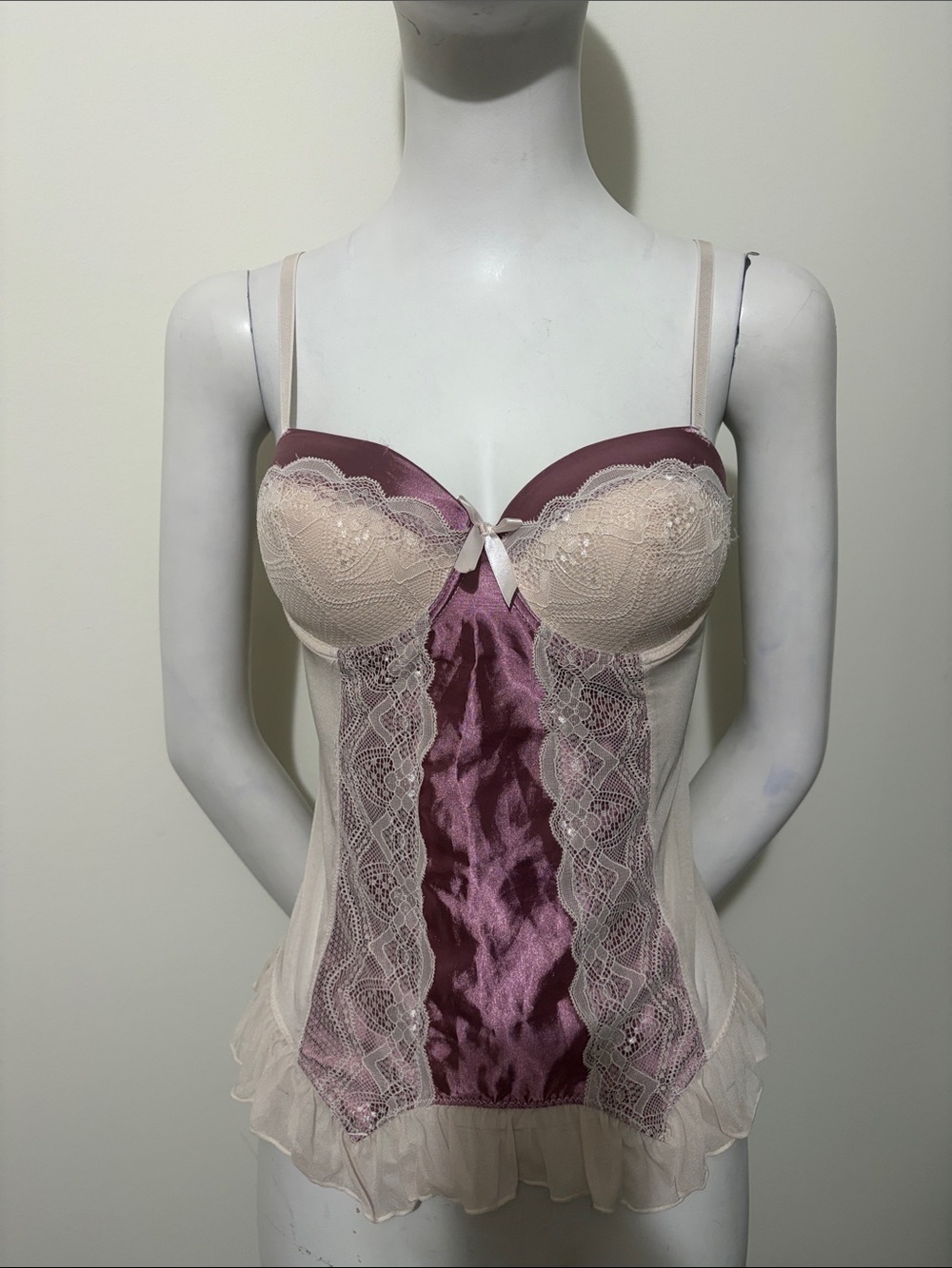 Exposed Y2K Plum and Cream Lace Satin Camisole